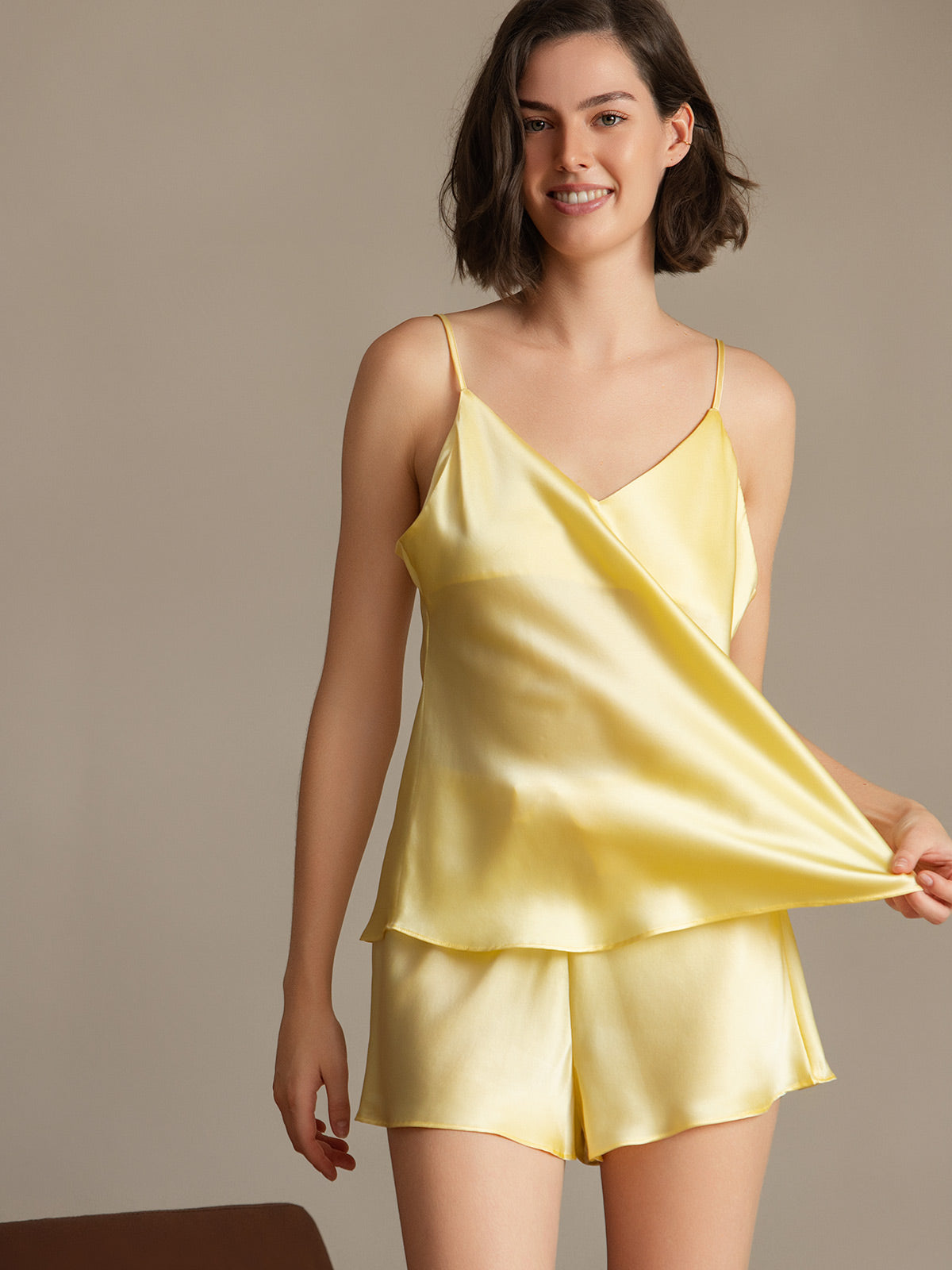 Ensemble de Camisole à Bretelles Spaghetti en Soie Pure 2Pcs