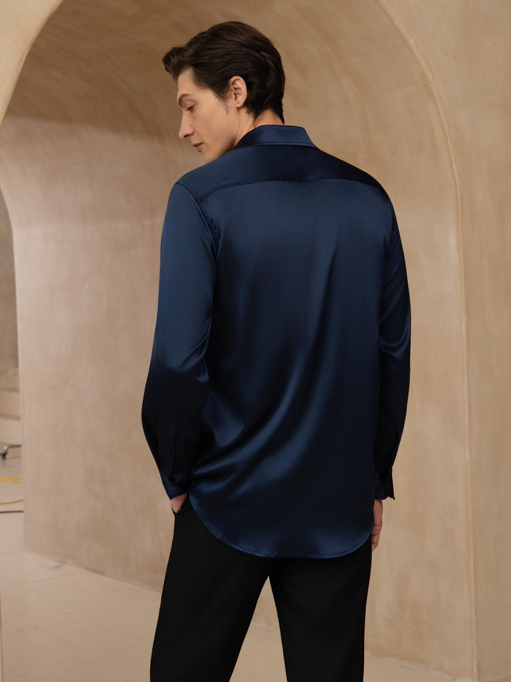 Chemise De Bureau Classique En Soie 19Momme À Manches Longues Col Revers Pour Homme