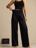 Pantalon large taille haute pour femmes en soie 19 Momme avec large ceinture extensible