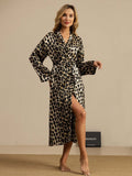 Robe Midi Imprimé Léopard À Manches Longues En Pure Soie Pour Femme