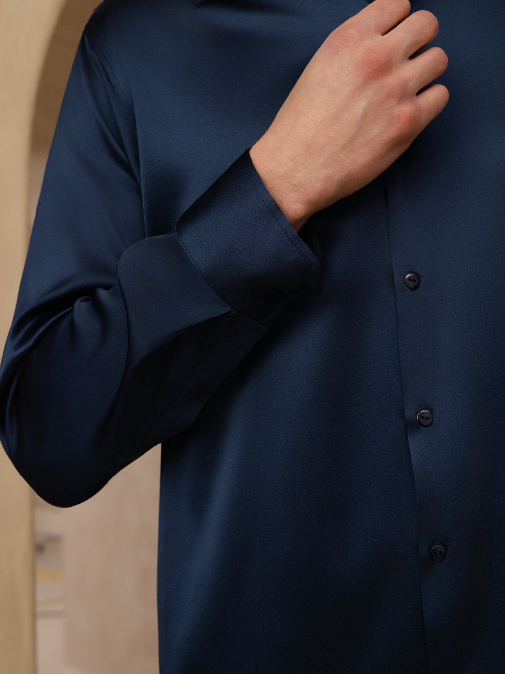 Chemise De Bureau Classique En Soie 19Momme À Manches Longues Col Revers Pour Homme