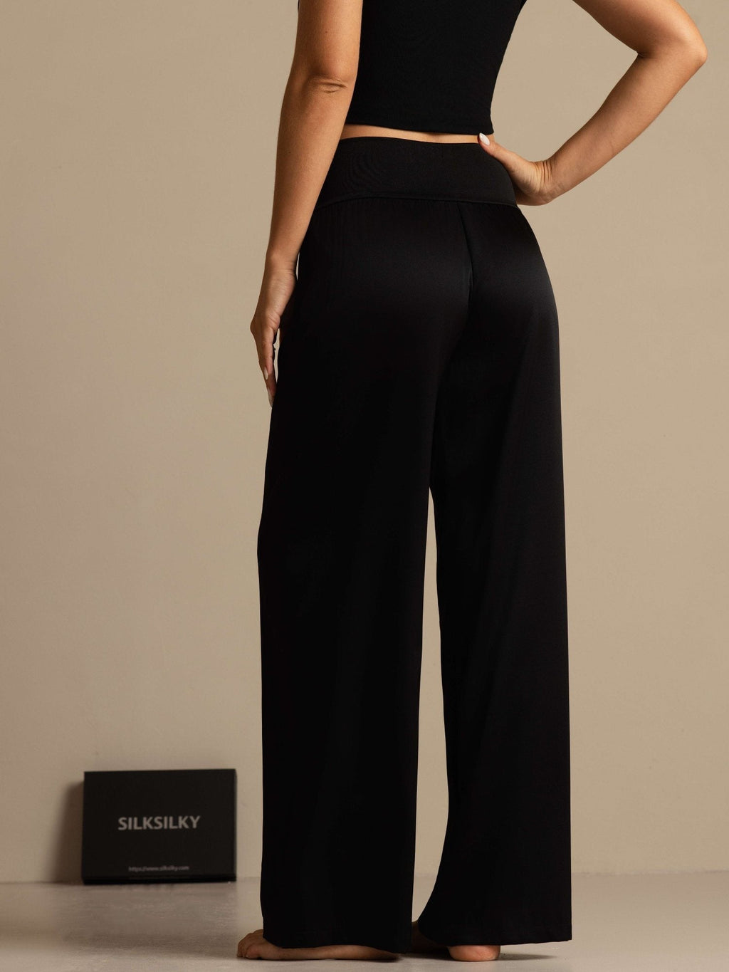 Pantalon large taille haute pour femmes en soie 19 Momme avec large ceinture extensible