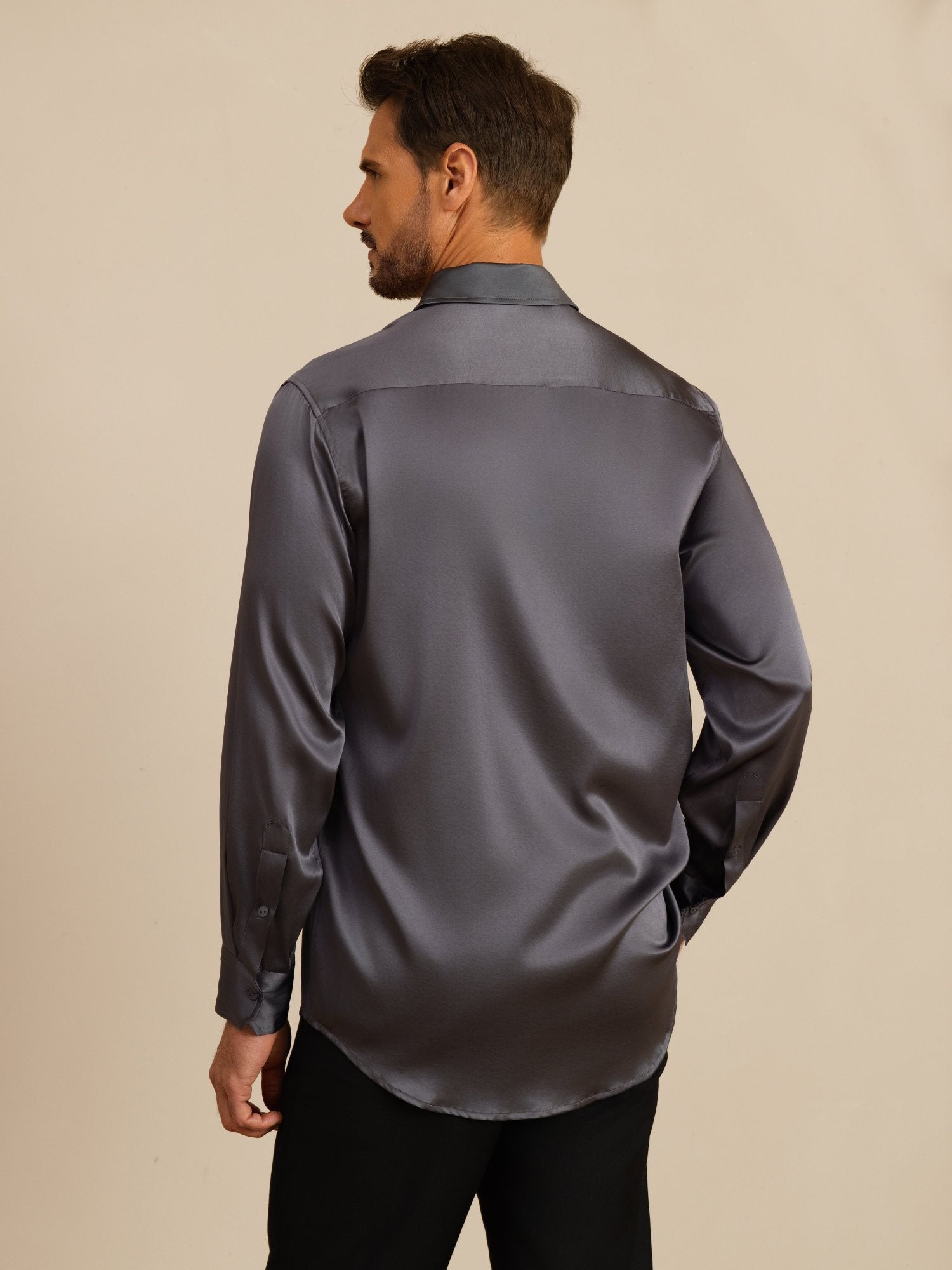 Chemise De Bureau Classique En Soie 19Momme À Manches Longues Col Revers Pour Homme