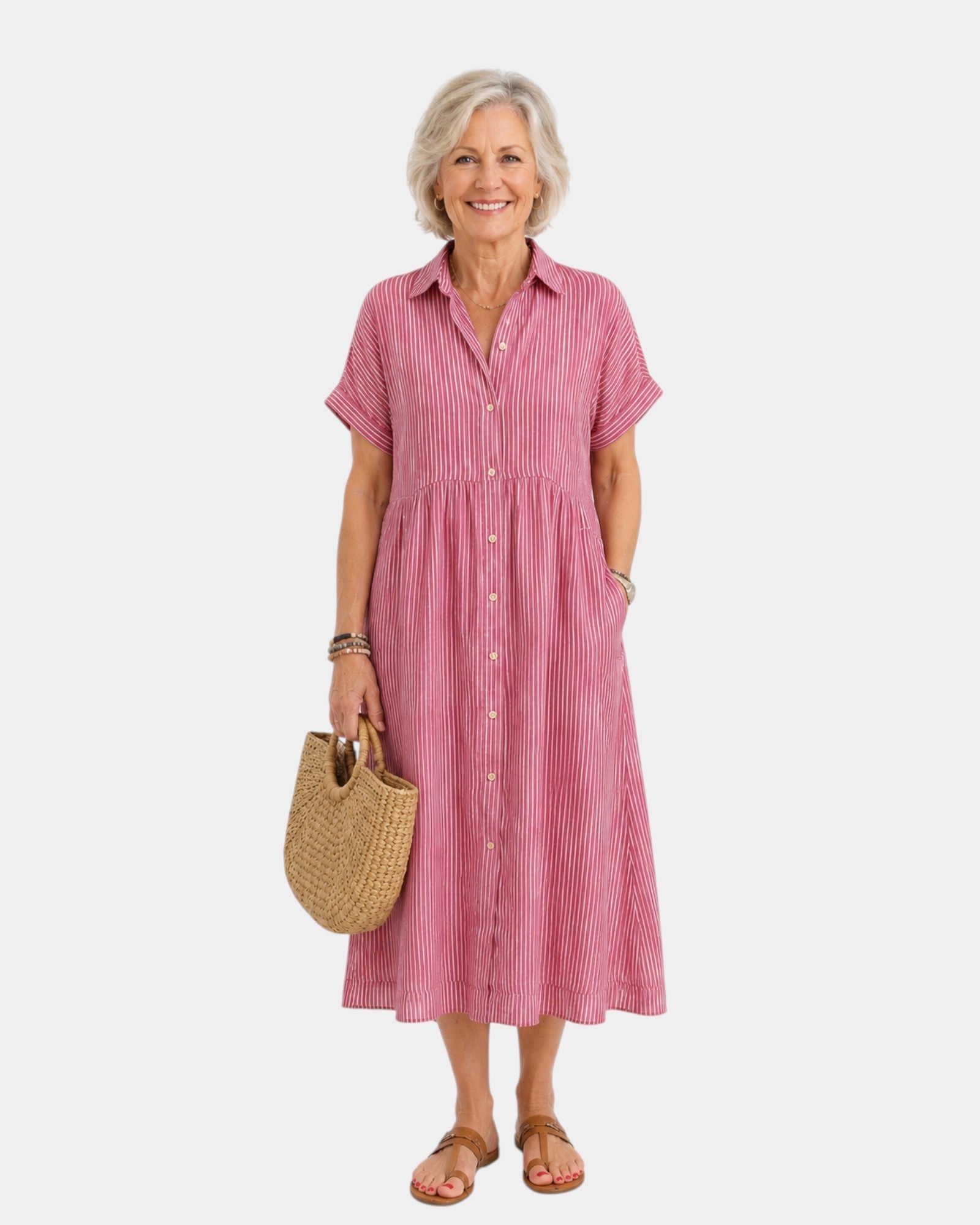 Odelette | Robe chemise midi rayée à boutons