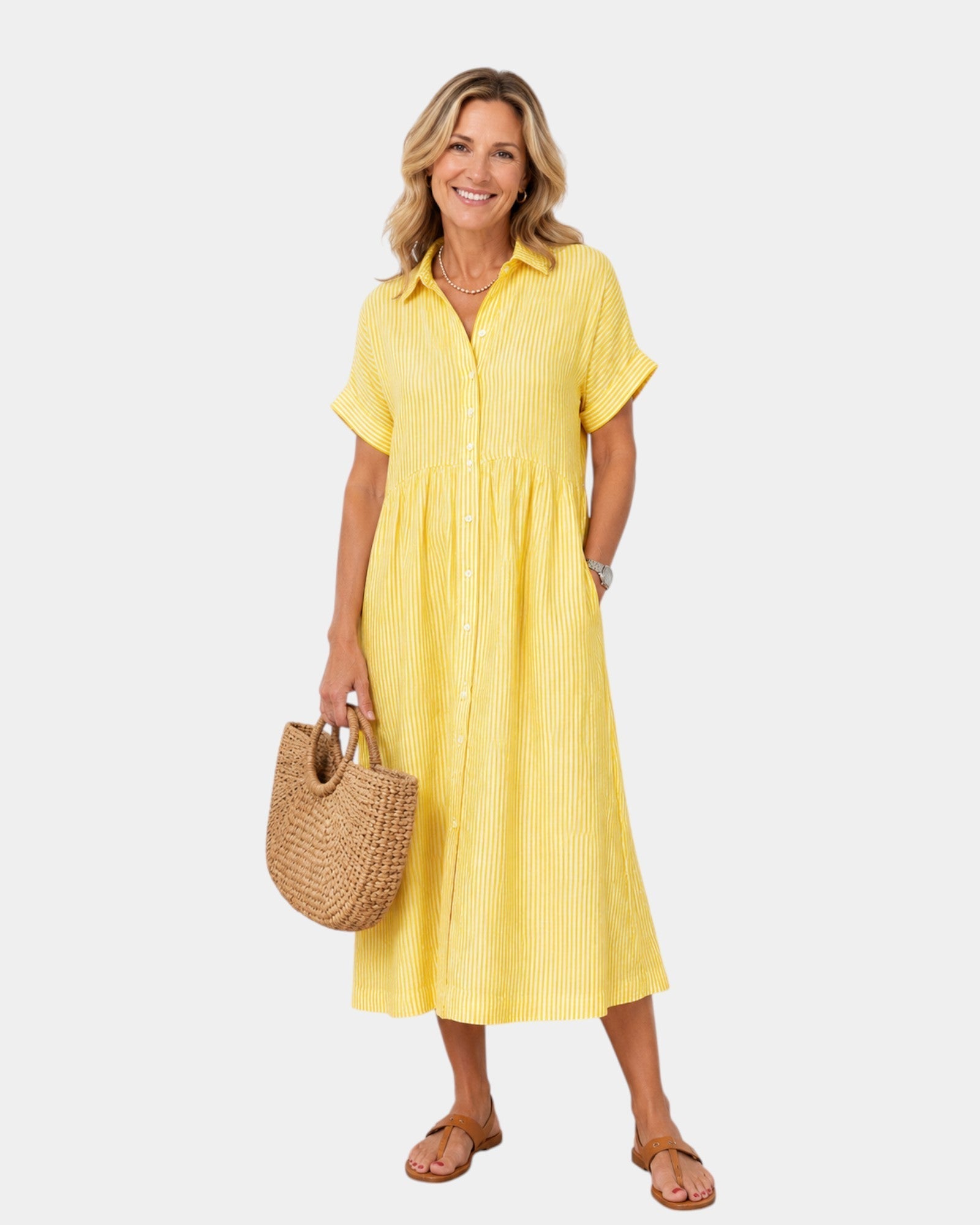 Odelette | Robe chemise midi rayée à boutons