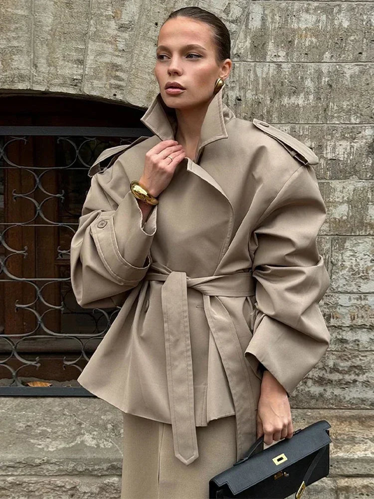 Trench-coat court à ceinture pour femme
