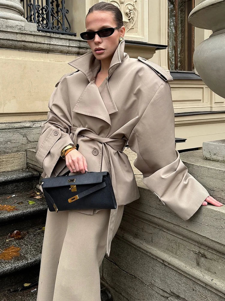 Trench-coat court à ceinture pour femme