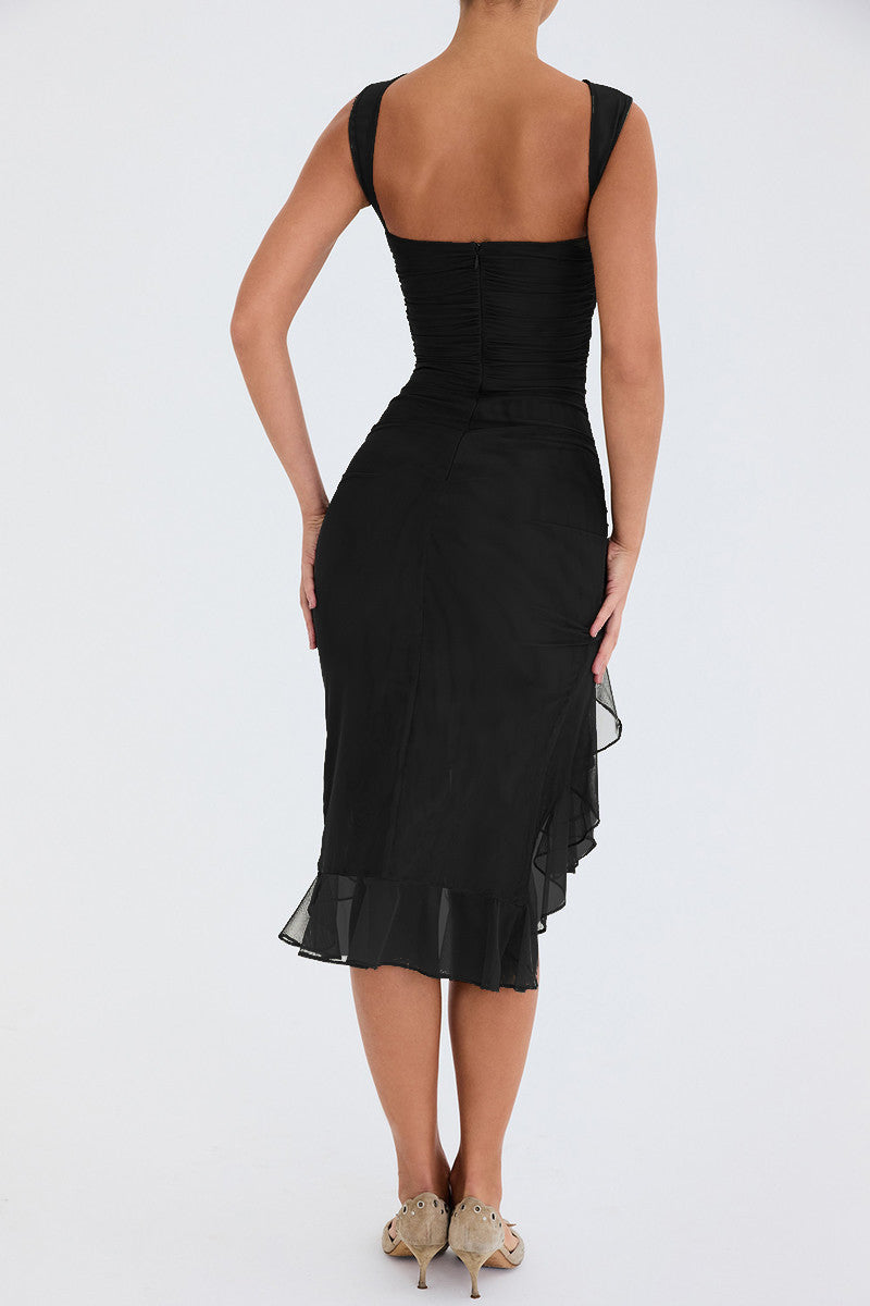 Robe midi élégante à volants