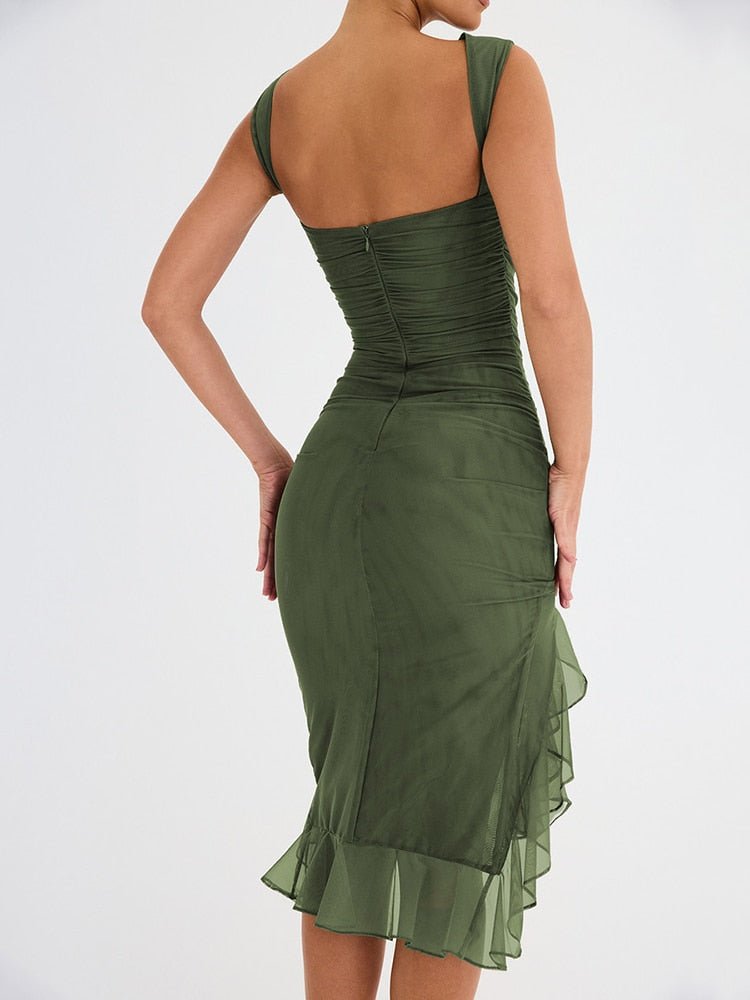 Robe midi élégante à volants