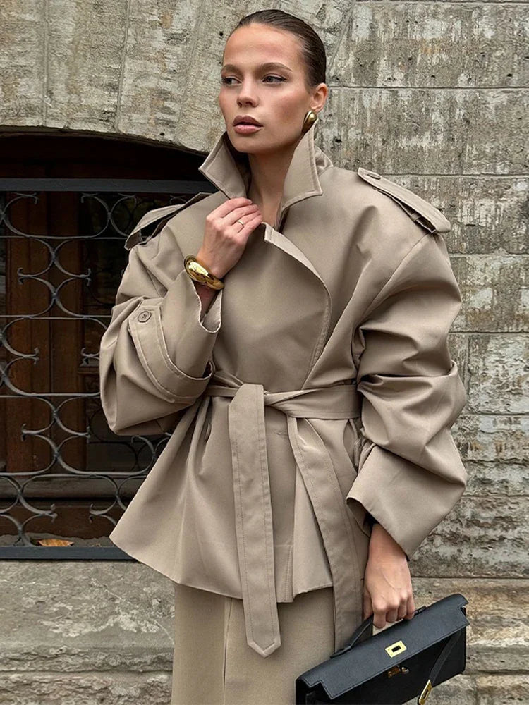 Trench-coat court à ceinture pour femme