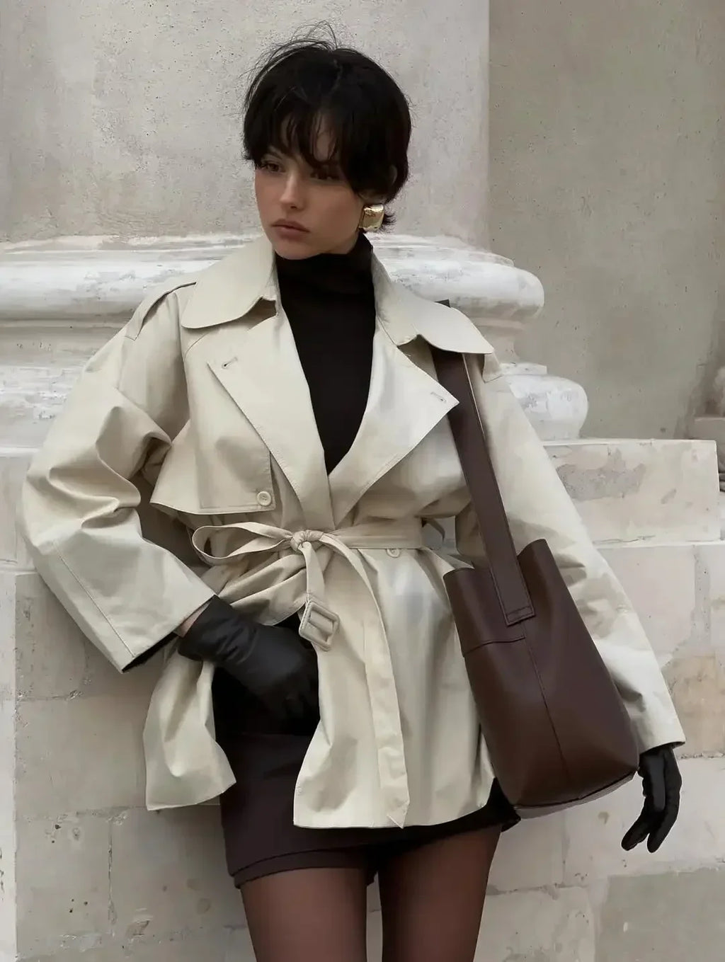 Trench-coat court à ceinture pour femme