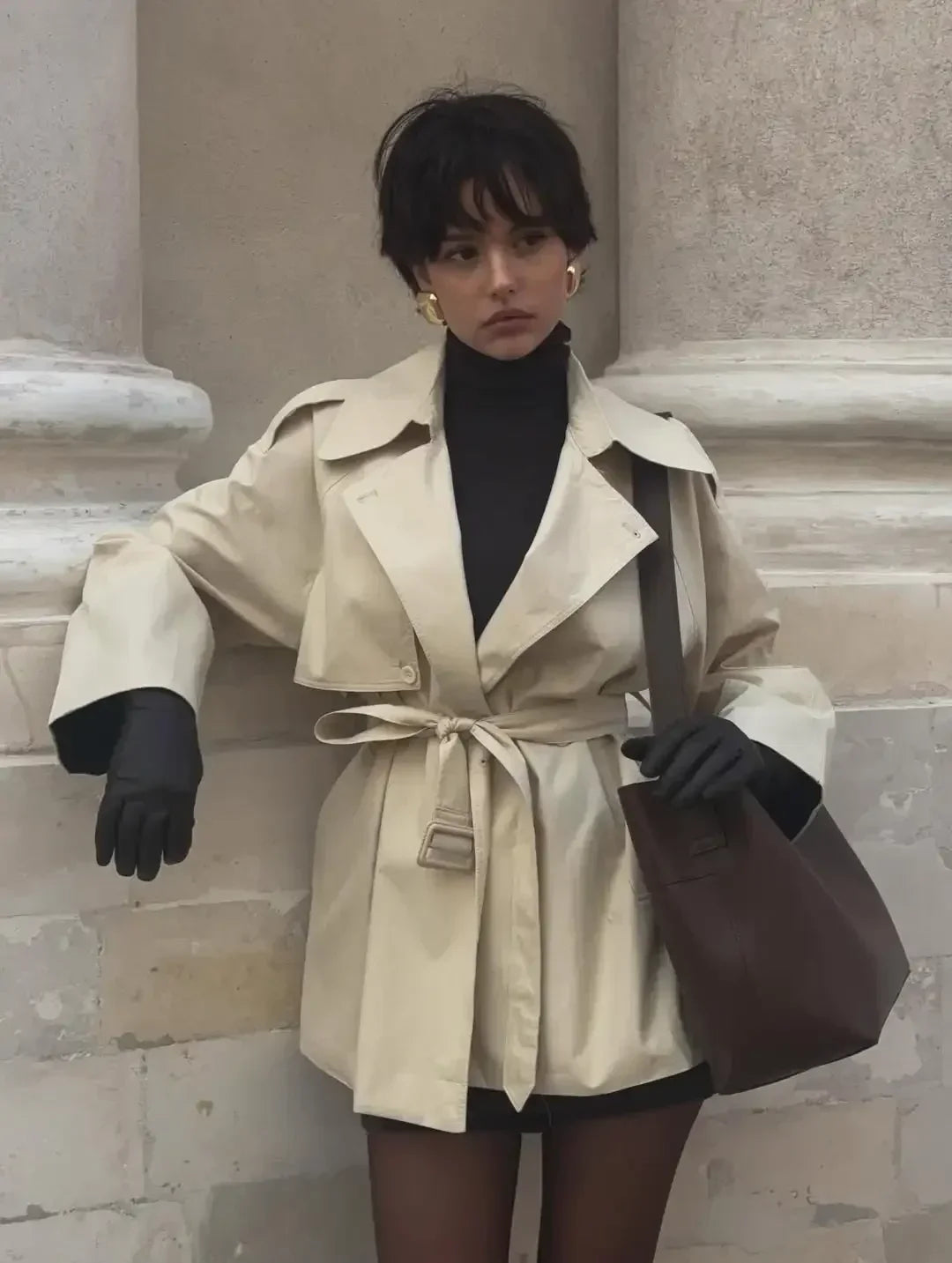 Trench-coat court à ceinture pour femme