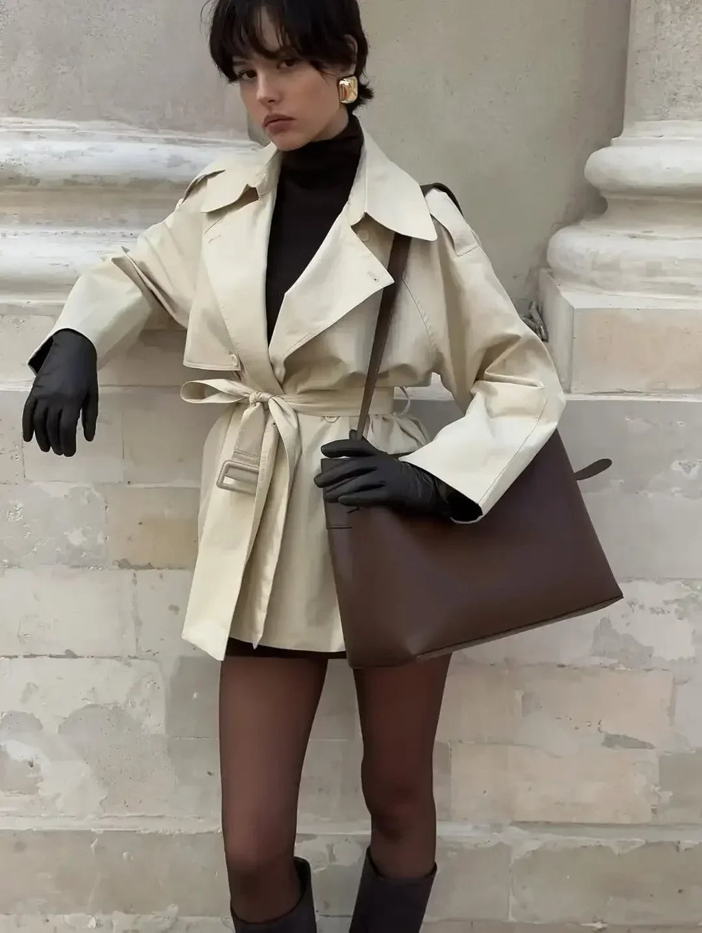 Trench-coat court à ceinture pour femme