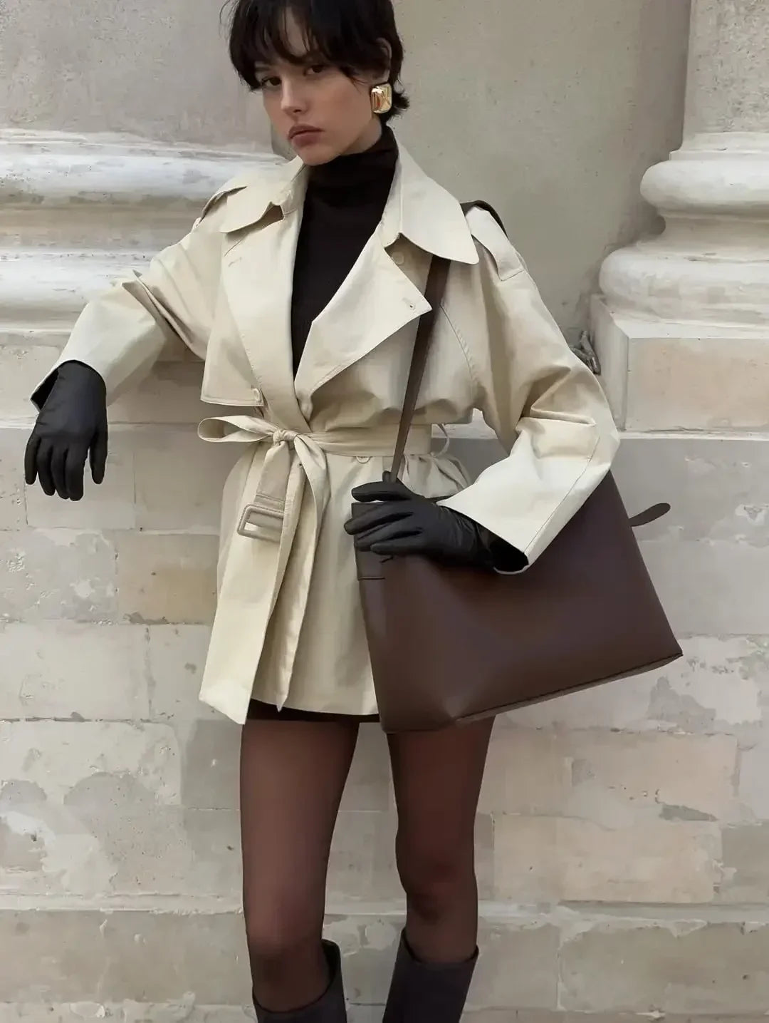 Trench-coat court à ceinture pour femme