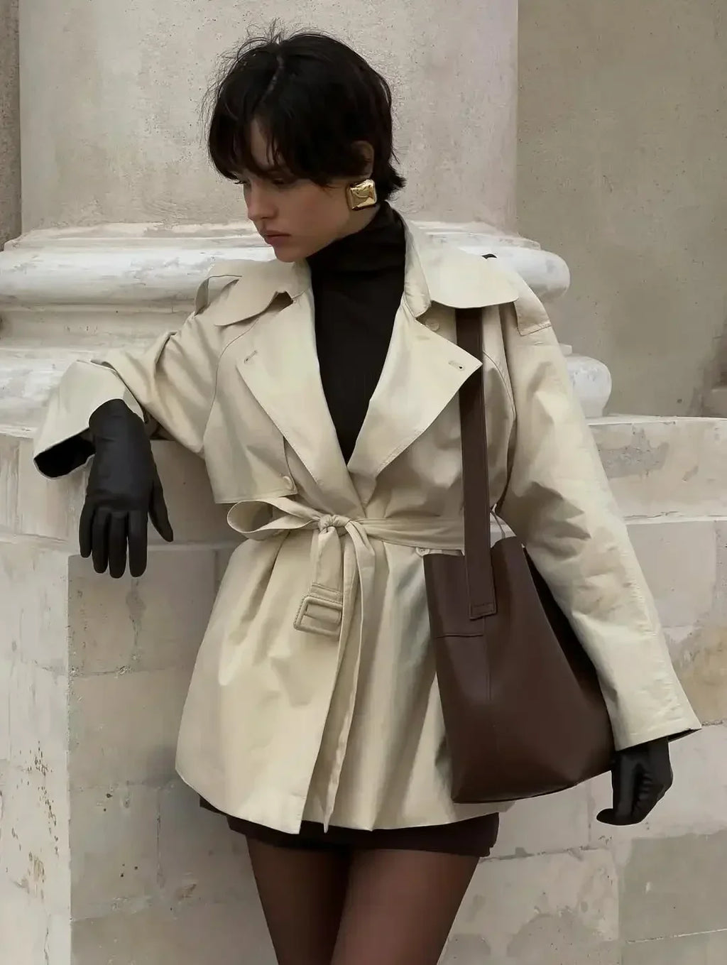 Trench-coat court à ceinture pour femme