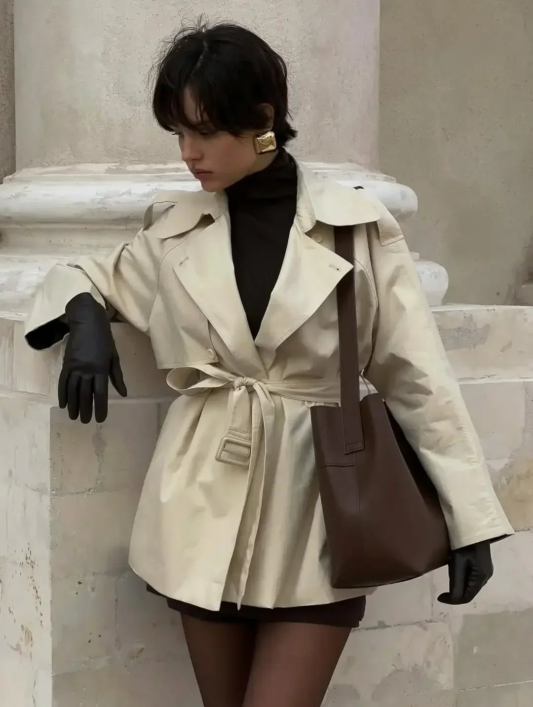 Trench-coat court à ceinture pour femme