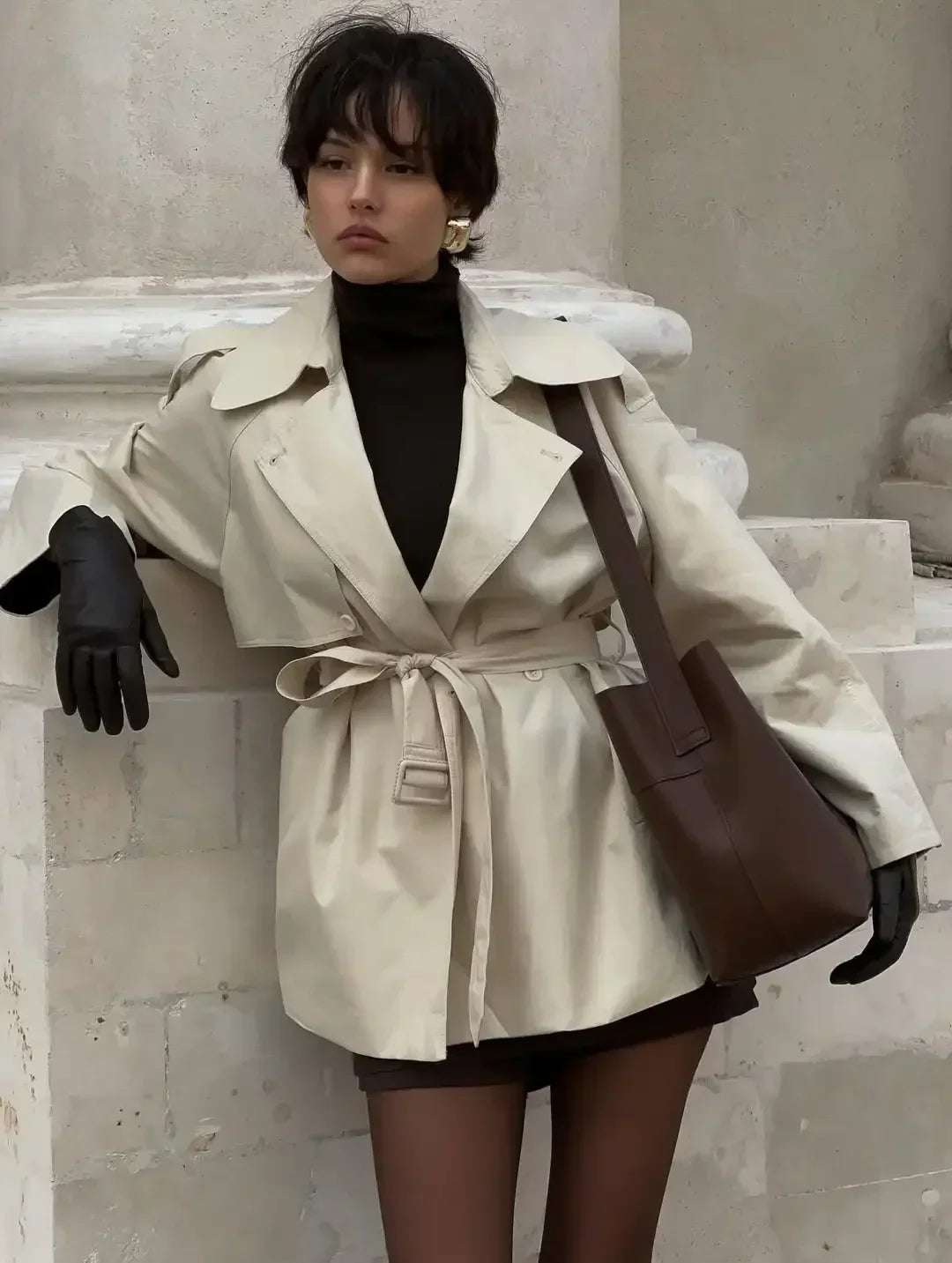 Trench-coat court à ceinture pour femme