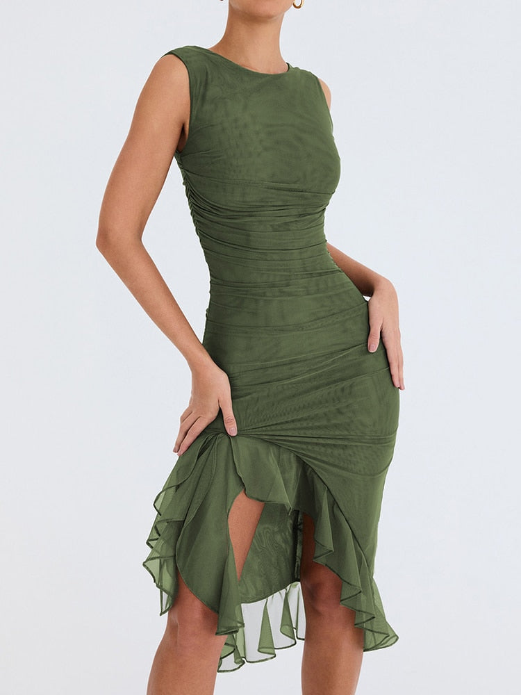Robe midi élégante à volants