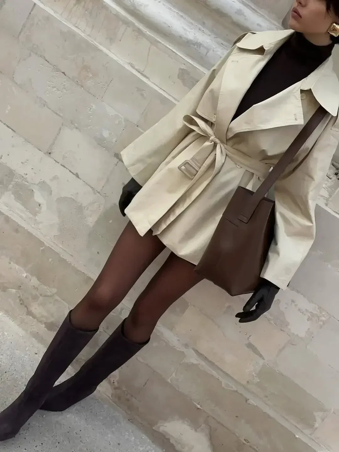 Trench-coat court à ceinture pour femme