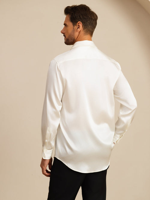 Chemise De Bureau Classique En Soie 19Momme À Manches Longues Col Revers Pour Homme
