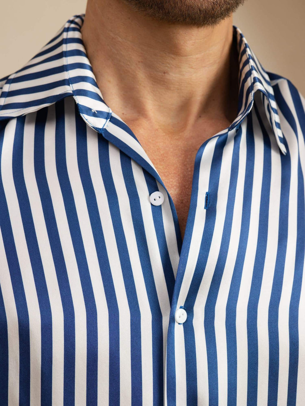 19Momme Soie Homme Manche Longue Col Revers Imprimé Rayures Chemise