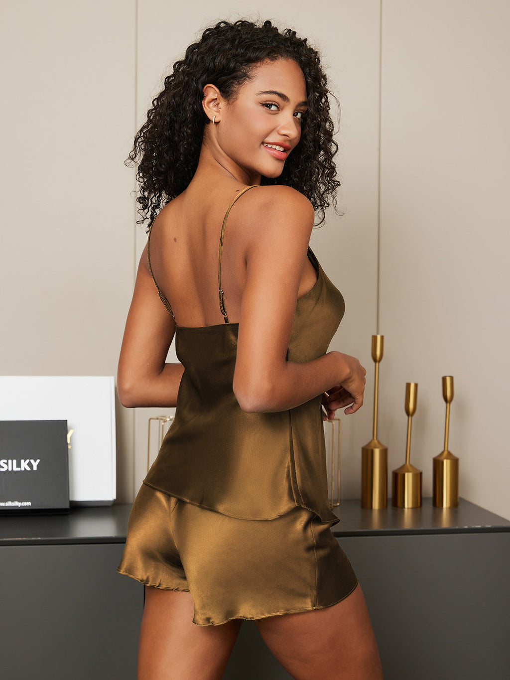 Ensemble de Camisole à Bretelles Spaghetti en Soie Pure 2Pcs