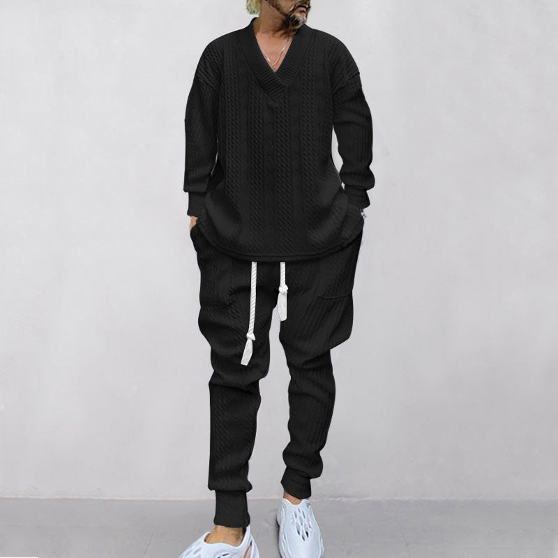 💥 Arrive aujourd'hui sans frais de livraison 💥 Ensemble 2 pièces pour homme composé d'un sweat-shirt baggy avec col en V et d'un pantalon de jogging